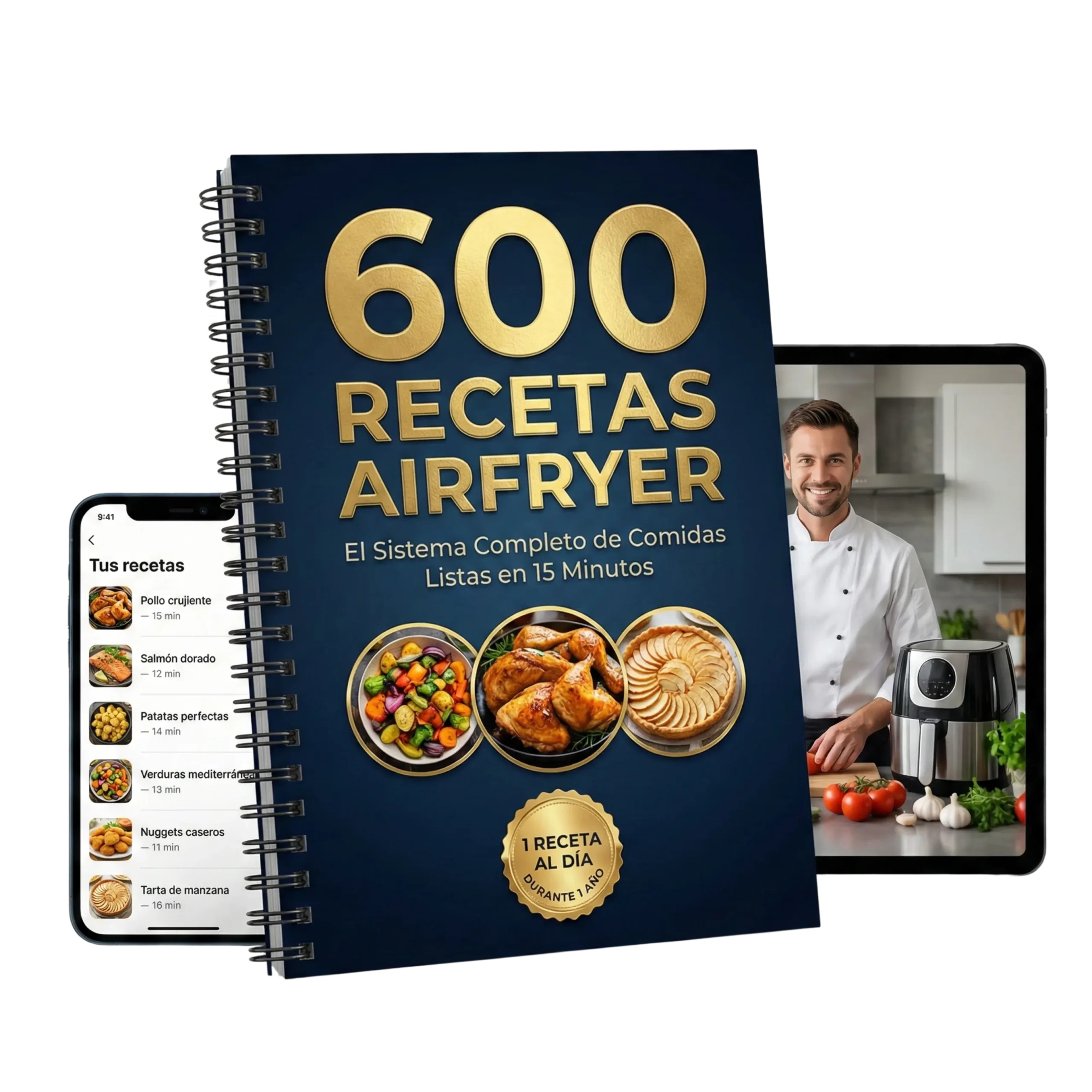 Mockup del libro digital de 600 recetas para airfryer