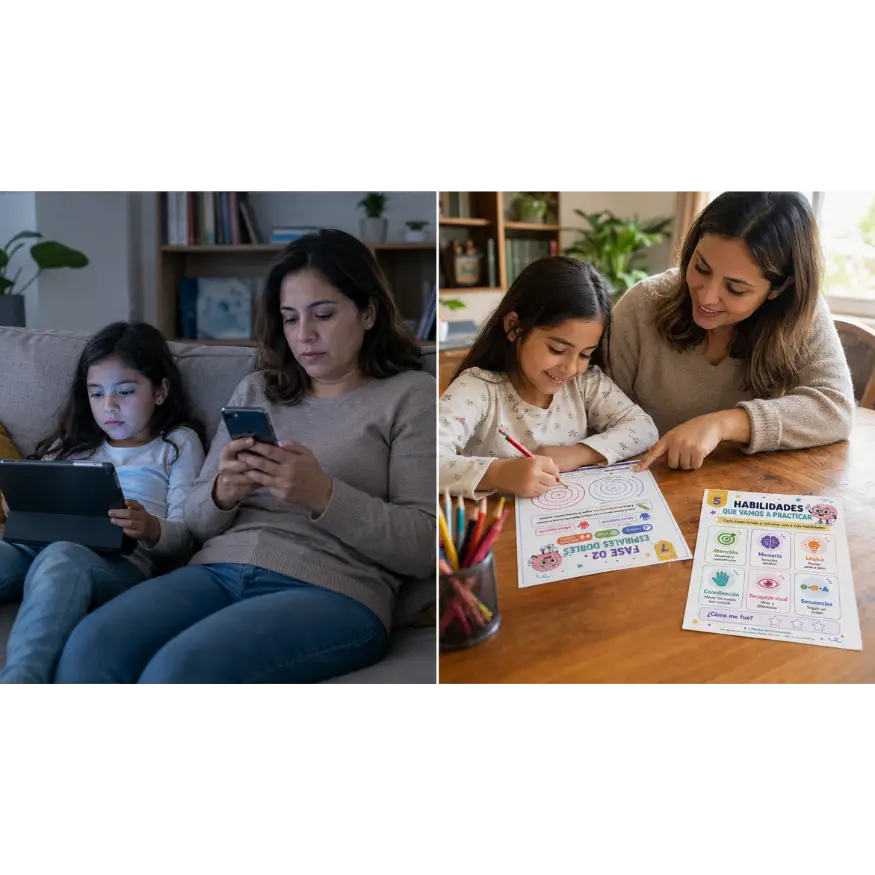 Antes: niña distraída con tablet