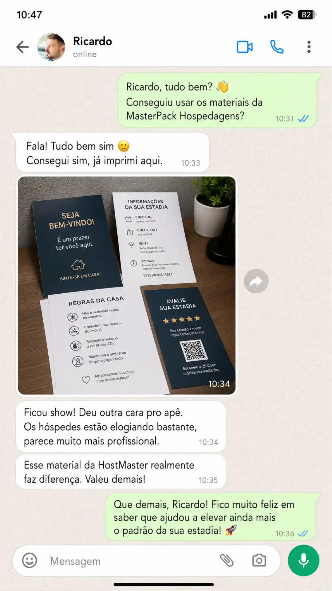 Print real de anfitrião usando o MasterPack Hospedagens